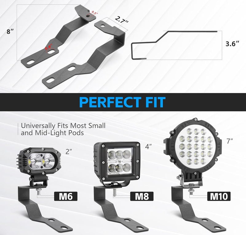 YZONA حاملات أضواء غطاء المحرك Ditch Mounts A-Pillar للإضاءة المساعدة LED Pod للعمل متوافقة مع تويوتا تاكوما 2005 2006 2007 2008 2009 2010 2011 2012 2013 2014 2015 (2PCS، أسود) - Image 5